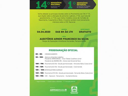 14° Seminário Nacional do Registro Civil e o 1° no Estado do Rio Grande do Norte