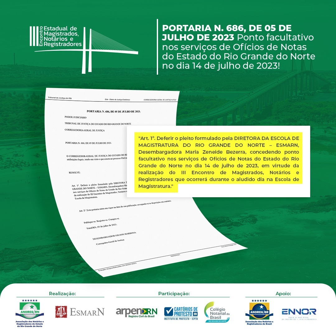 TJRN concede ponto facultativo nos serviços de Ofícios de Notas