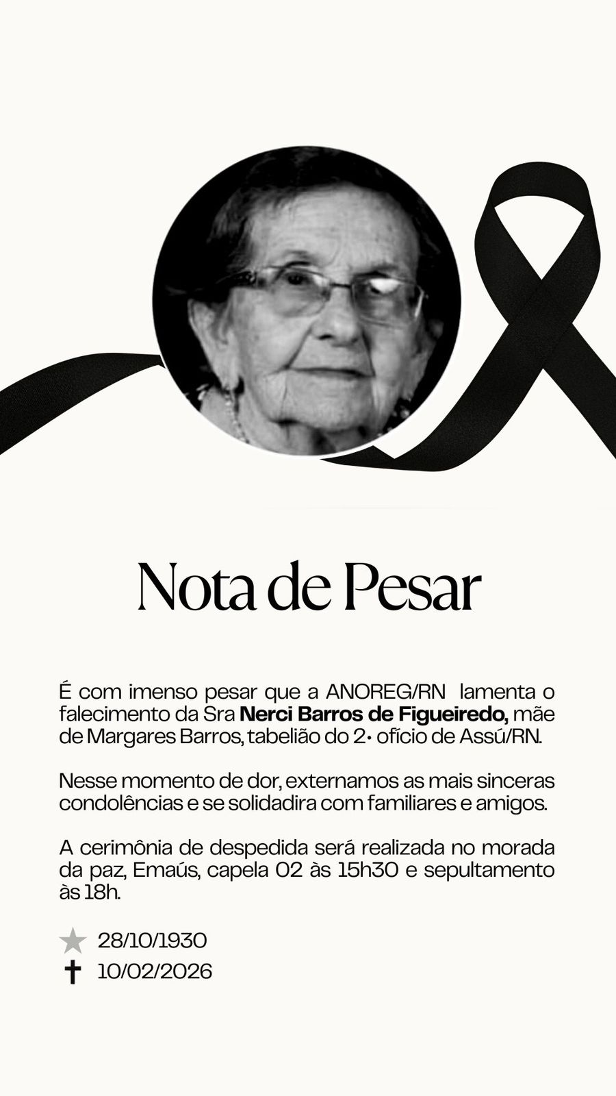 NOTA DE PESAR - Nerci Barros de Figueiredo